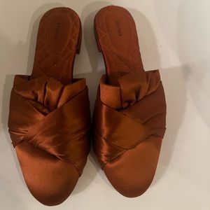 Birdies The Songbird Mules / Slides in Satin - Copper Penny (Golden Orange) 7.5